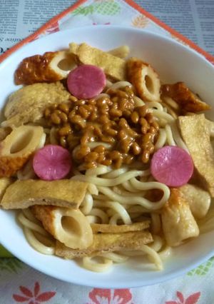 京揚げ・寅ちくわの焼きうどん～納豆載せ-レシピのメイン写真