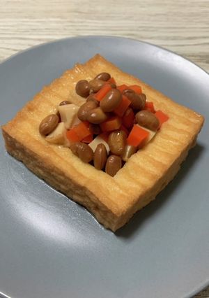 【節分であまりがち】厚揚げ桝で福豆の煮物-レシピのメイン写真