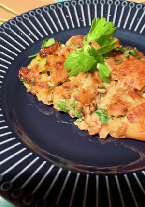春菊と納豆キムチで作るチヂミ風おつまみ！-レシピのメイン写真