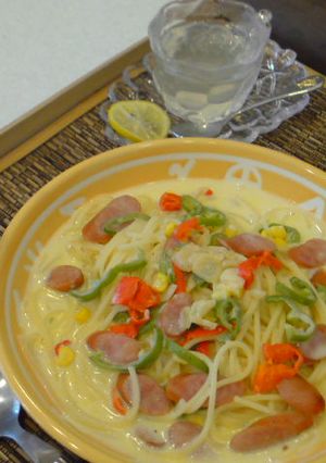 簡単スープパスタ☆コーンポタージュ味～♬-レシピのメイン写真