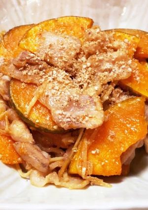 かぼちゃと豚バラのごま味噌炒め-レシピのメイン写真