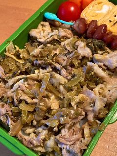 お弁当用☆豚肉の胡麻高菜漬けマヨ炒め-レシピのメイン写真