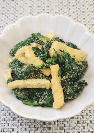 油揚げでかさ増し！レンジほうれん草のごま和え-レシピのメイン写真