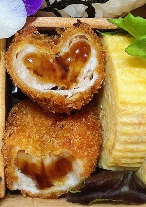 可愛いおかずハート豚カツバレンタイン弁当-レシピのメイン写真