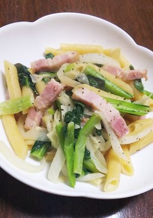 ベーコンと小松菜の豆乳ペンネ-レシピのメイン写真