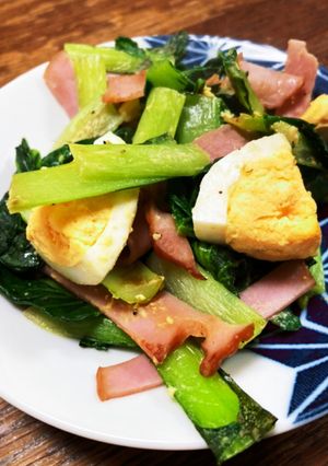 ターサイとベーコンのソテー〜茹で卵入り〜-レシピのメイン写真