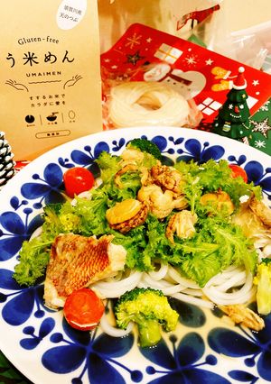 赤尾ホタテわさび菜のさっぱりサラダうどん-レシピのメイン写真