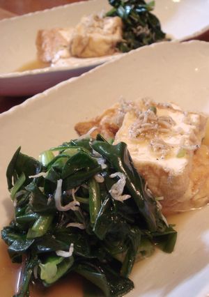 菊菜（春菊）と九条ねぎと厚揚げの重ね煮-レシピのメイン写真