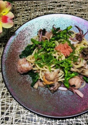 菜の花と魚介の明太子Pasta♡-レシピのメイン写真