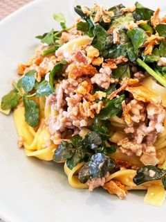 ワインと♡ひき肉とクレソンの和風パスタ-レシピのメイン写真