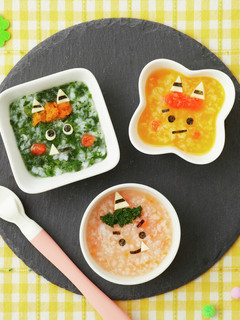 離乳食 カラフル三つ子鬼くんのおかゆ-レシピのメイン写真