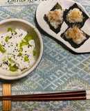 大根の葉っぱご飯と大根のおろしの磯辺揚げ