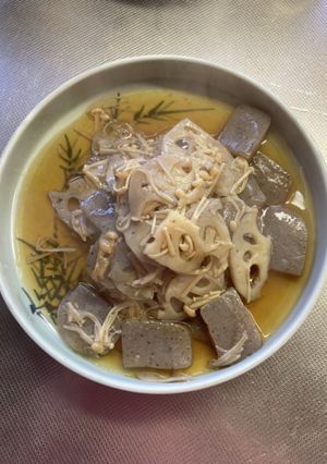 こんにゃくとえのきと蓮根の煮物-レシピのメイン写真