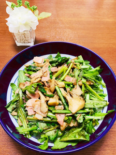 春菊と舞茸の温野菜サラダ(バタポン味)-レシピのメイン写真