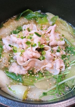 簡単！ネギたっぷり美味♪豚バラにんにく鍋-レシピのメイン写真