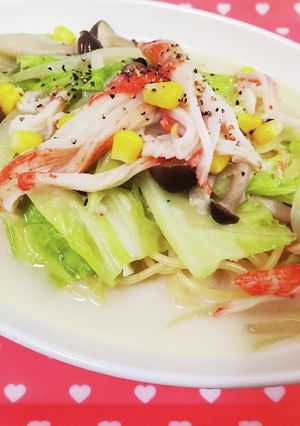 カニカマとキャベツのミルクスープパスタ♪-レシピのメイン写真