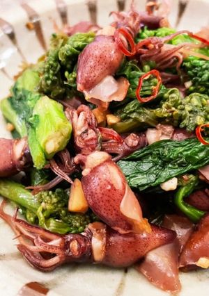 春の味ホタルイカと菜の花のバルサミコ炒め-レシピのメイン写真