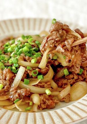 【楽めし】牛肉と玉ねぎの炒め-レシピのメイン写真