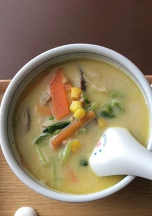 豆苗と豚肉の牛乳スープごはん-レシピのメイン写真