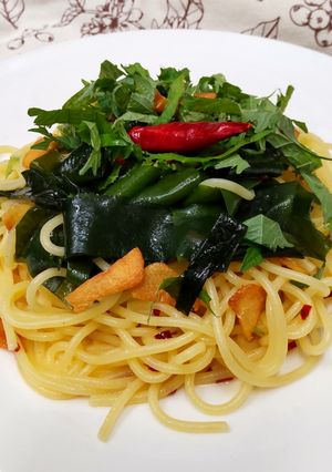 わかめと大葉のペペロンチーノ生パスタ-レシピのメイン写真