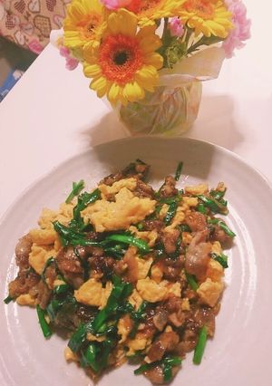 豚バラとニラと卵の炒め物-レシピのメイン写真