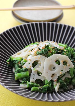 菜の花とれんこんのきび酢マヨ和え-レシピのメイン写真