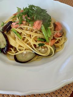 塩鮭と茄子を使った即席和風パスタ♪-レシピのメイン写真