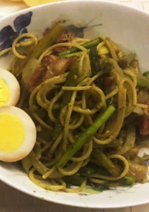 混ぜるだけ！アスパラと豚肉のバジルパスタ-レシピのメイン写真