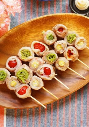 レンジで!豚バラ肉のカラフル野菜巻き-レシピのメイン写真