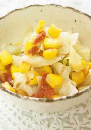 レンジで簡単！キャベツ・コーンの梅酢和え♪-レシピのメイン写真