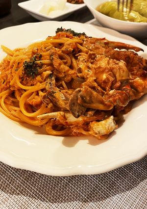 ワタリガニのトマトクリームパスタ-レシピのメイン写真