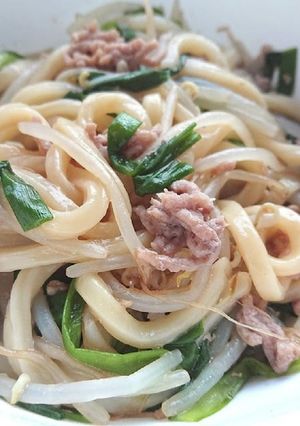 ミンチともやしとネギの甘辛うどん-レシピのメイン写真