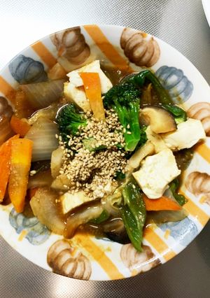 レンジ肉無豆腐中華風肉あんかけ味野菜炒め-レシピのメイン写真