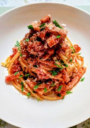 節約簡単ランチ！ベーコンとトマトのパスタ-レシピのメイン写真