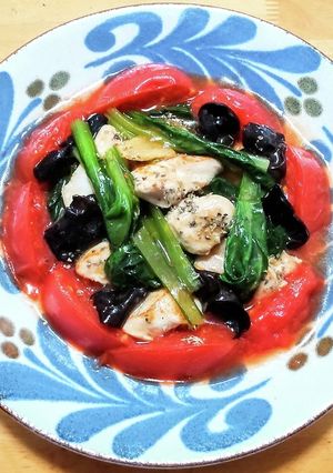 鶏むね肉とトマトに小松菜のトロトロ中華煮-レシピのメイン写真
