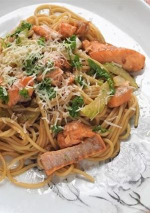 №38　サーモンとセロリの太陽パスタ-レシピのメイン写真