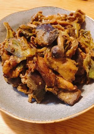 盛岡じゃじゃ麺の肉味噌で作る茄子豚きのこ-レシピのメイン写真