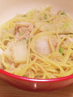 牛乳で作る白菜・しめじ・ツナのスープスパ-レシピのメイン写真