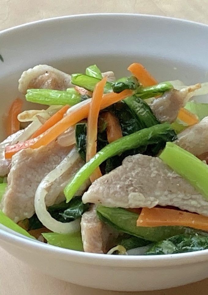 1/2日分野菜！小松菜と豚の塩炒め-レシピのメイン写真