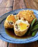 簡単♪油あげと卵の巾着煮／豆入り