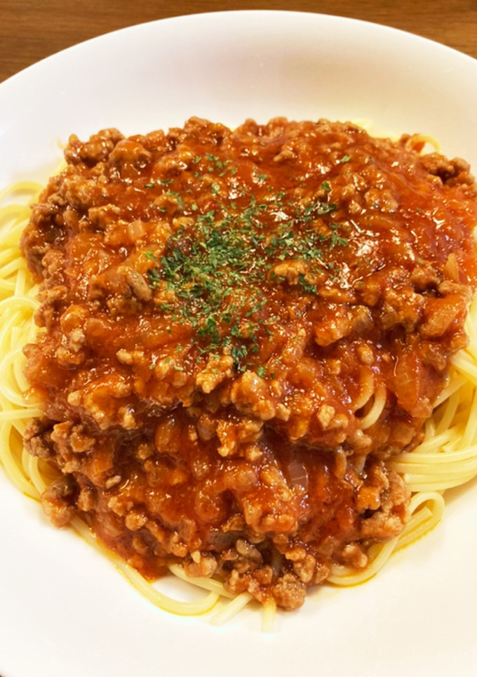 トマトジュース使用　ミートソースパスタ-レシピのメイン写真