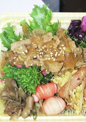 【夫婦弁当210】生姜焼きと舞茸ポン酢-レシピのメイン写真
