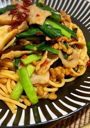 ピリ辛or激辛？スタミナ納豆ニラパスタ-レシピのメイン写真