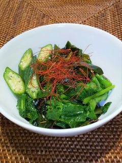 菜の花・オクラ・わかめのごま油和え-レシピのメイン写真