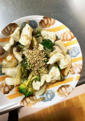 レンジ肉無豆腐梅風味照り焼き野菜炒め-レシピのメイン写真