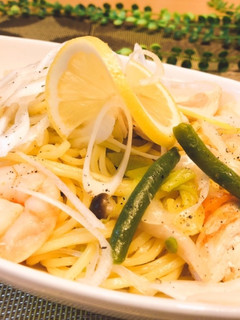 鶏胸肉とむき海老の長ネギ塩焼きそば-レシピのメイン写真