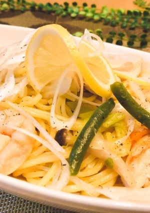 鶏胸肉とむき海老の長ネギ塩焼きそば-レシピのメイン写真
