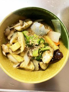 根菜茄子肉無生姜あんかけ炒味温野菜サラダ-レシピのメイン写真