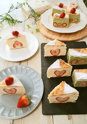 断面♪抹茶とチーズのいちごミルフィーユ-レシピのメイン写真