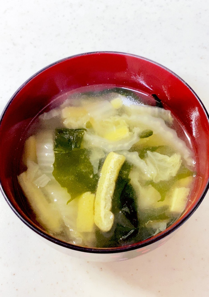 白菜 油揚げ わかめの味噌汁^^-レシピのメイン写真